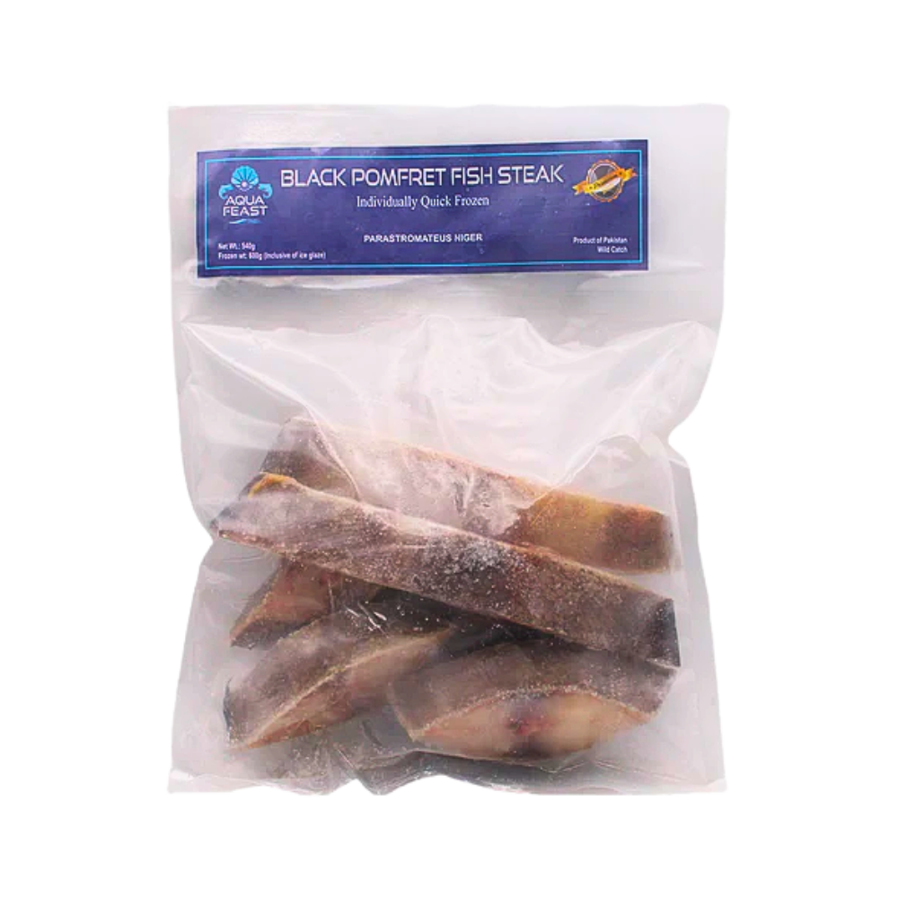 Buy Aqua Feast Frozen Black Pomfret Steak 540g online at the best price from FAIRMART.