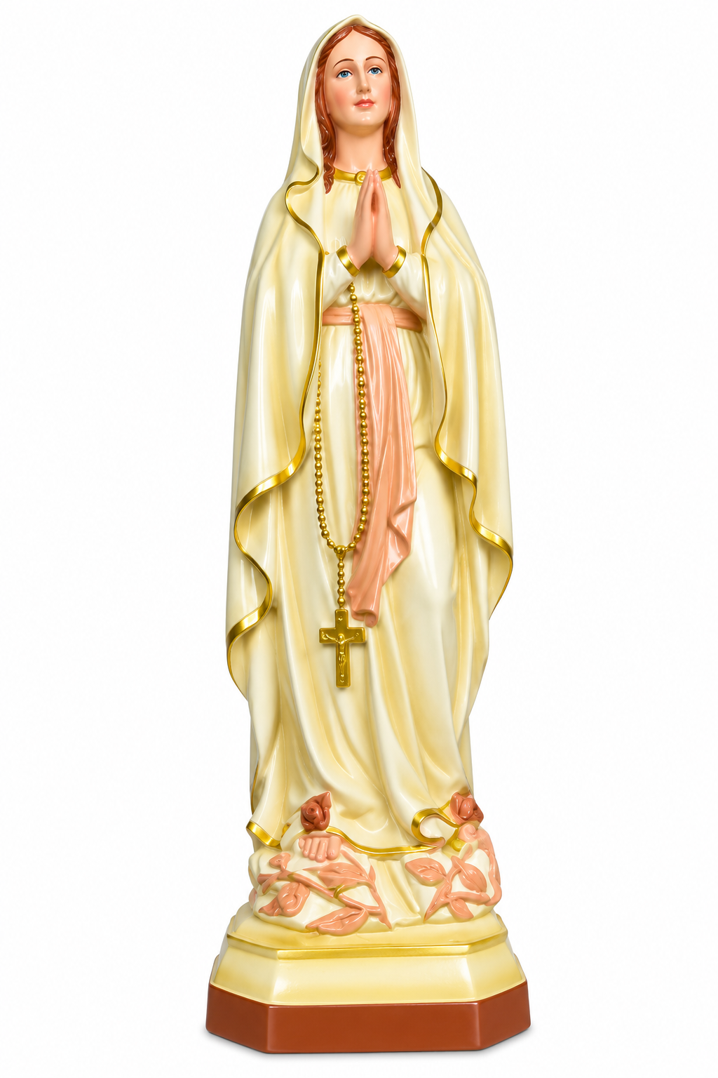 Our Lady of Lourdes 24-Inch Statue – Closed Hands, Cream & Gold Robe