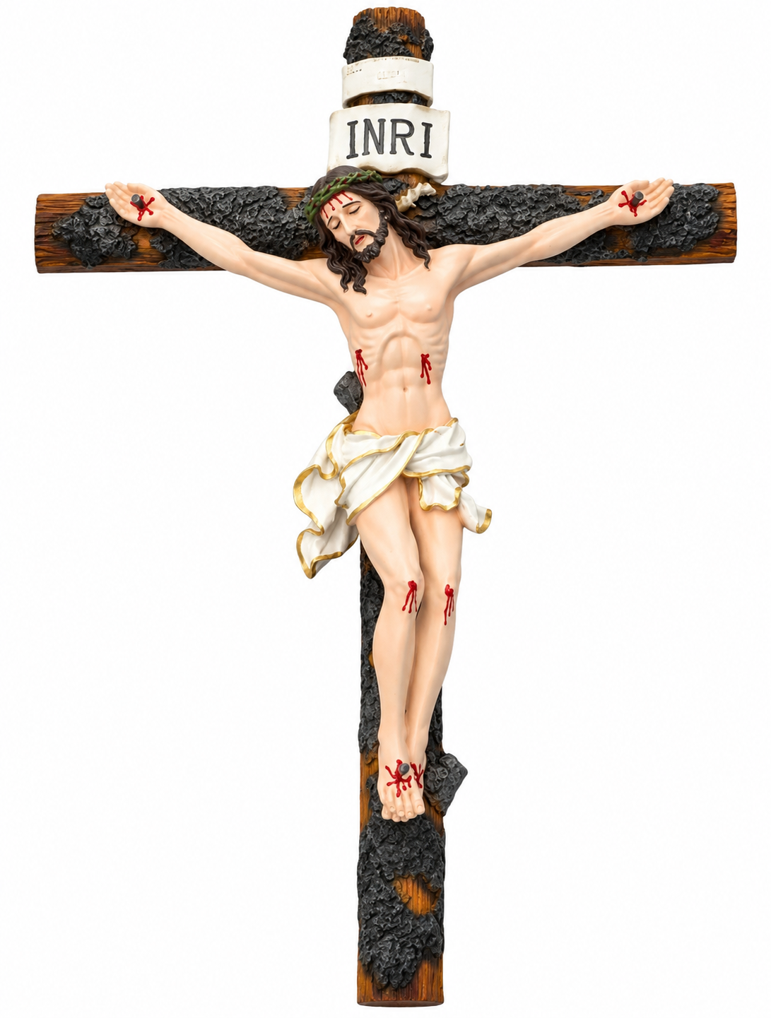 Traditional Jesus Christ Crucifix Wall Cross – Rustic Wood & Black Textured Design