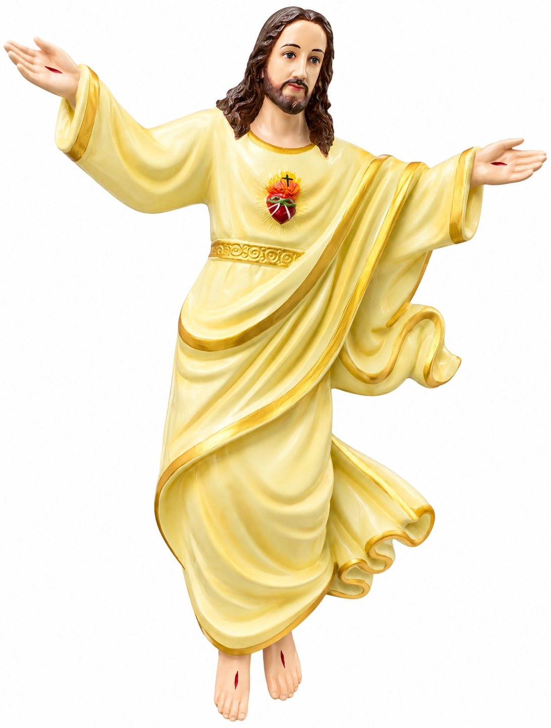 Risen Jesus Christ 24-Inch Statue – Cream & Gold Robe with Sacred Heart