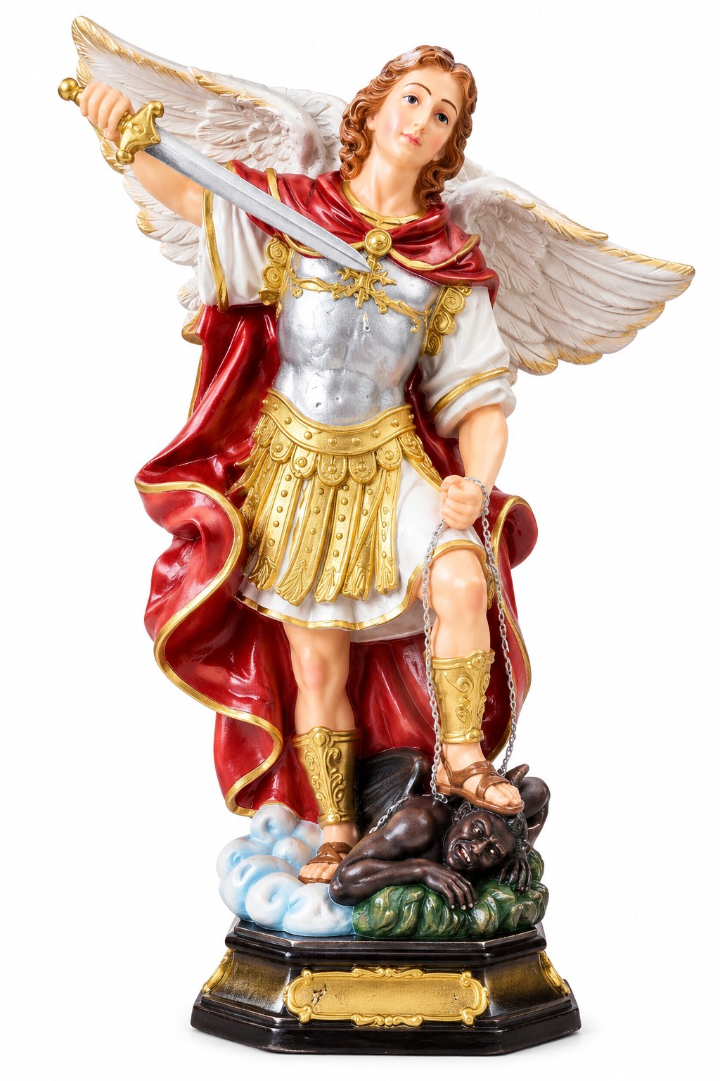 Saint Michael the Archangel 12-Inch Statue – White, Red & Gold