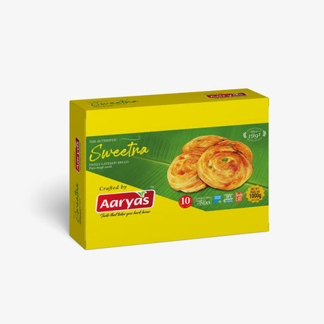 Aaryas Frozen Sweet Naan 1kg offers a deliciously soft and sweet flatbread, perfect for complementing a variety of meals or enjoying as a snack.