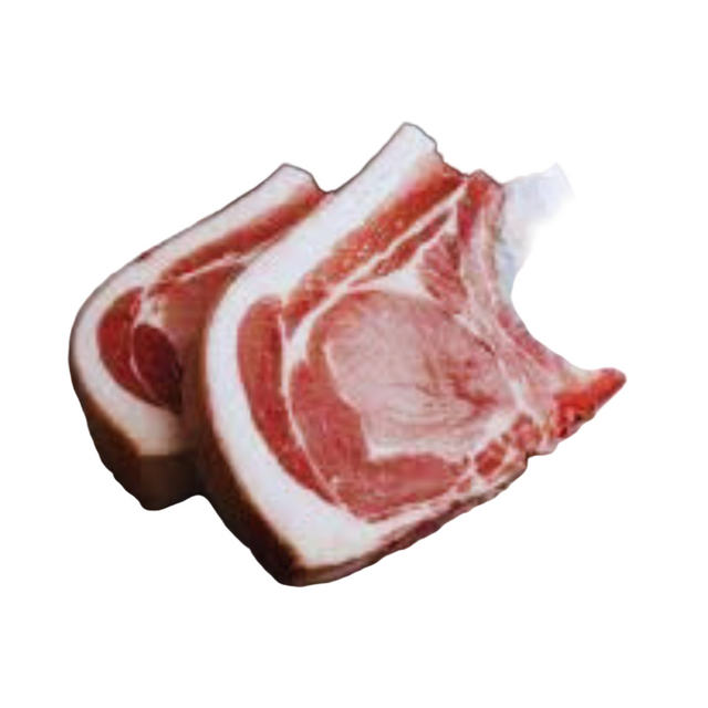 Two pieces of raw pork belly on a white background