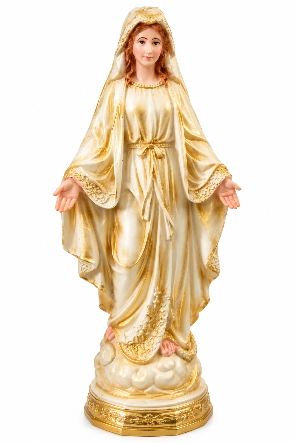 Our Lady 12 inch Open Cream Gold Robe
