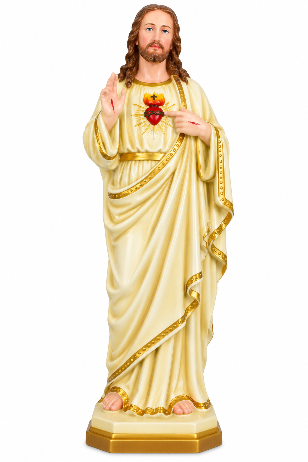 Sacred Heart of Jesus 24-Inch Statue – Cream Robe with Gold Detailing