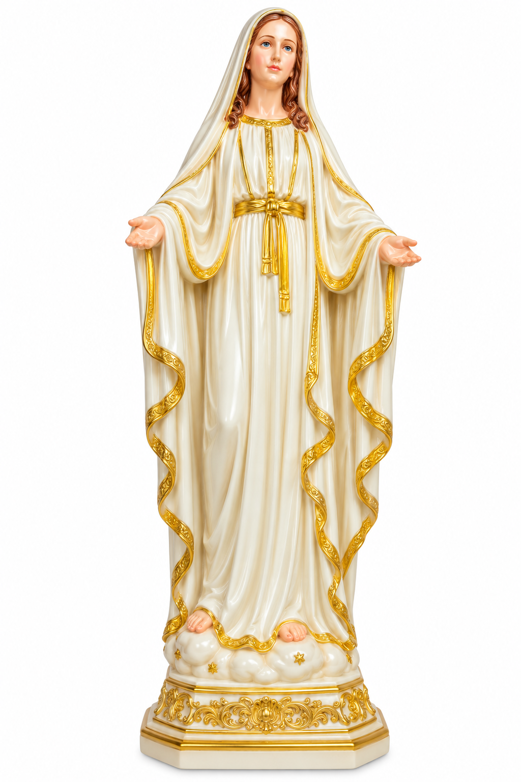Our Lady of Grace 24-Inch Statue – Open Arms, Cream & Gold Robe