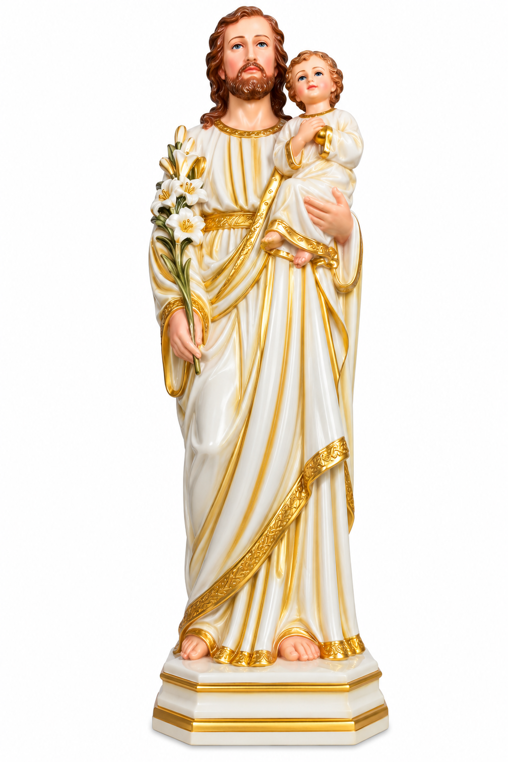 St. Joseph with Baby Jesus 24-Inch Statue – Cream & Gold Robe