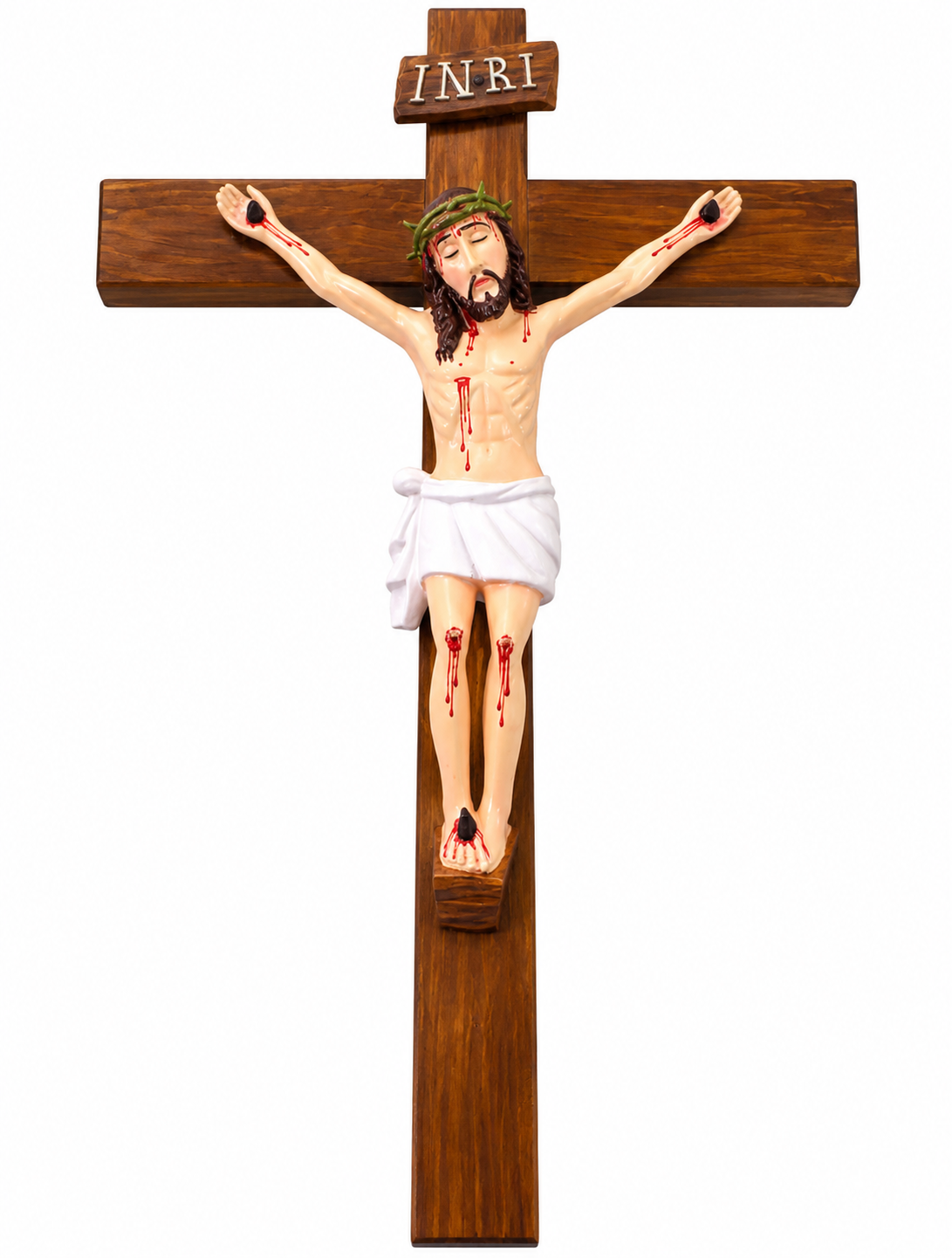 Traditional 24-Inch Wooden Wall Cross with Jesus Christ Crucifix – Dark Brown