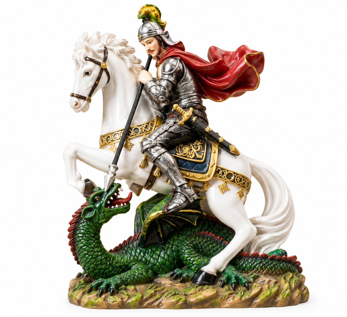 Saint George Slaying the Dragon Statue – Multicolour Religious Figurine