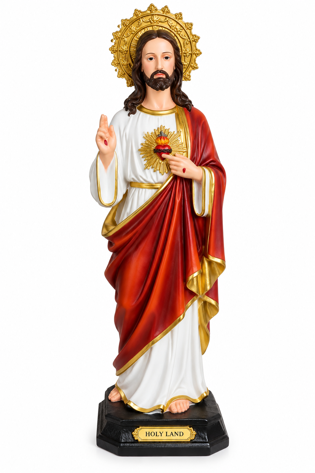 Sacred Heart of Jesus Statue 22inch – White & Red Robe with Golden Halo
