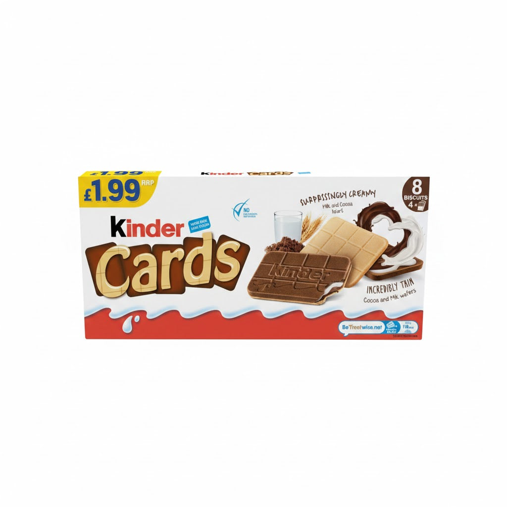 Kinder Cards Cocoa and Milk Wafers Biscuits 8 x 12.8g (102.4g)