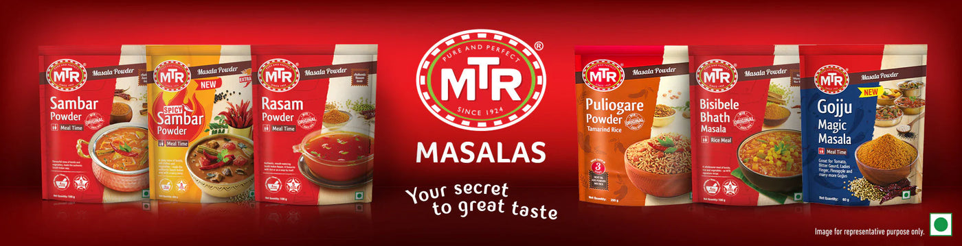 MTR Masalas packaging on a red background